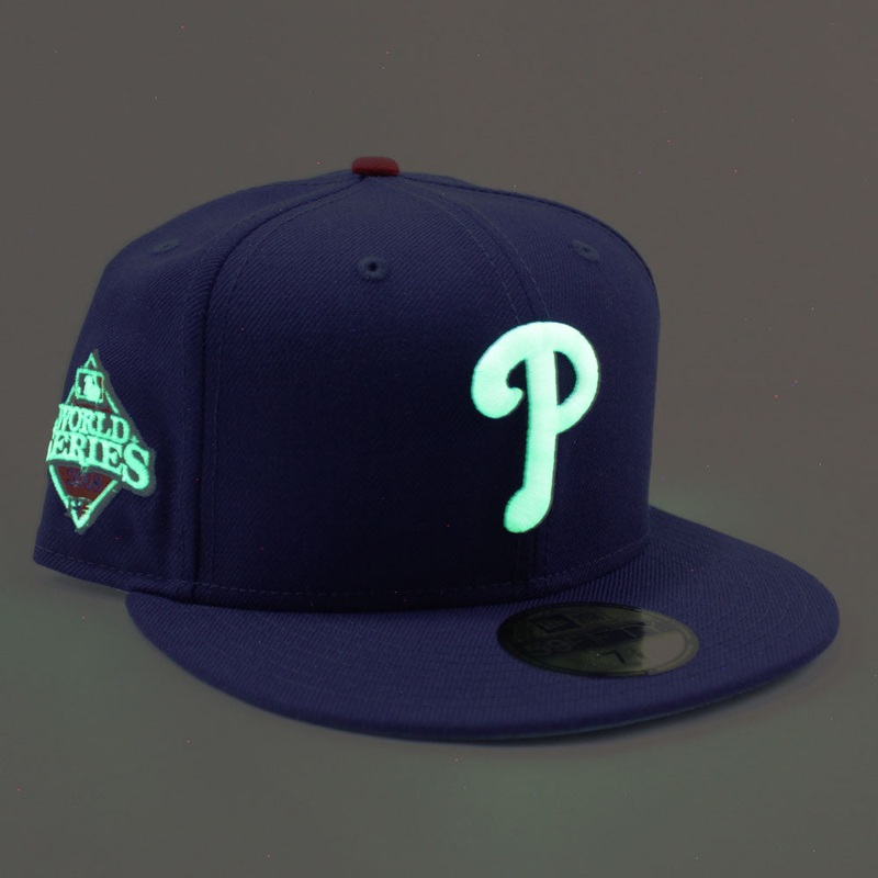 Philadelphia Phillies 2008 World Series 59Fifty New Era Fitted Hats (Glow in the Dark Logo Blue Sky Blue Under Brim) 7
