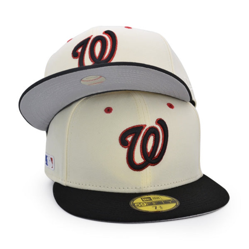 Washington Nationals SIDE BATTY Exclusive New Era 59Fifty Fitted Hat  – Chrome/Black 6 7/8