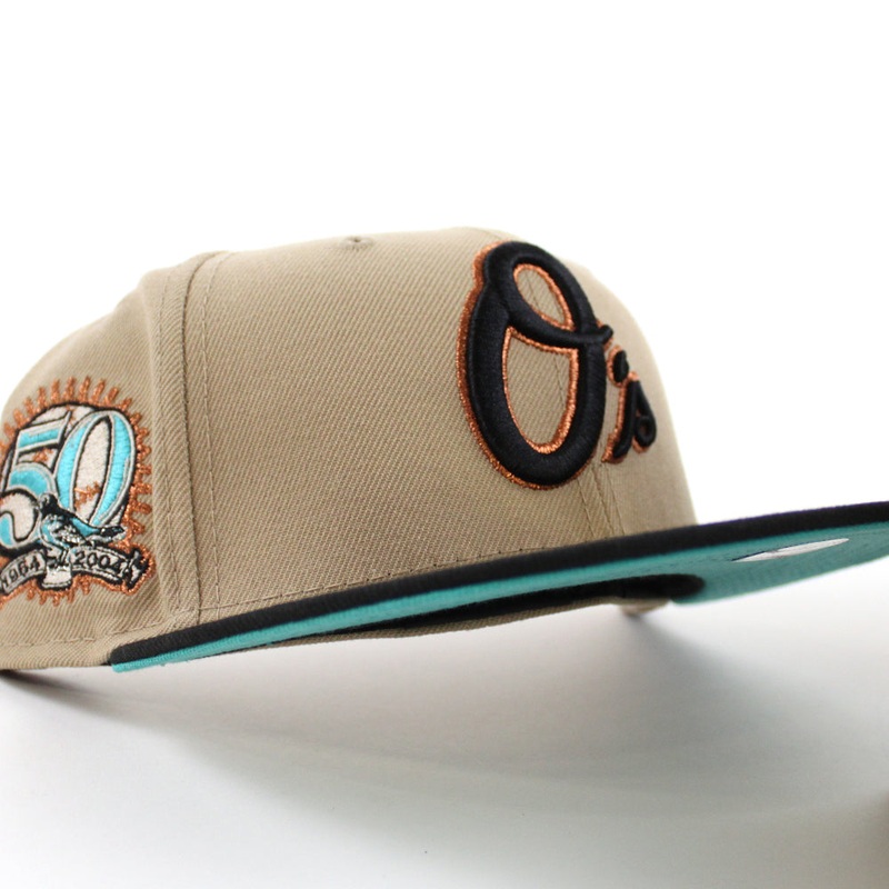 Baltimore Orioles 50TH ANNIVERSARY 59Fifty New Era Fitted Hat (Khaki Black Teal Under Brim) 7