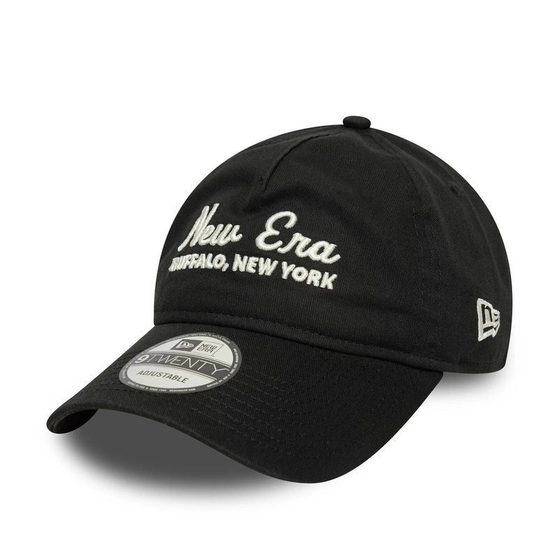 New Era Script Black 9TWENTY A-Frame Adjustable Cap OSFM