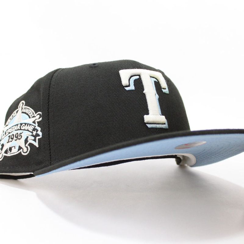 Texas Rangers 1995 All-Star Game New Era 59Fifty Fitted Hat (Glow in the Dark Black Sky Blue Brim) 7
