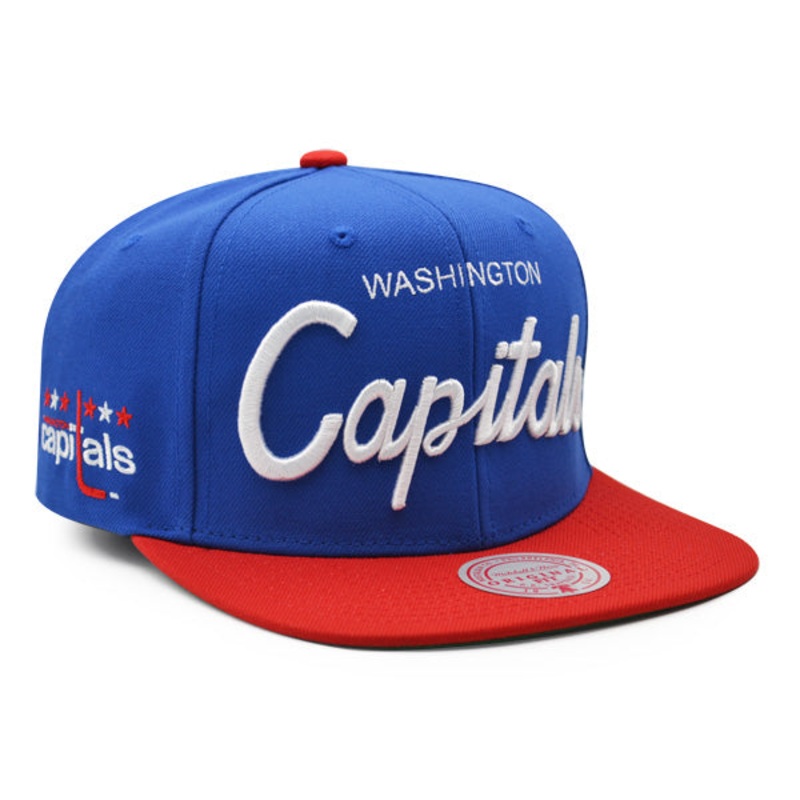 Washington Capitals Mitchell & Ness NHL VINTAGE SCRIPT Snapback Adjustable Hat – Royal/Red