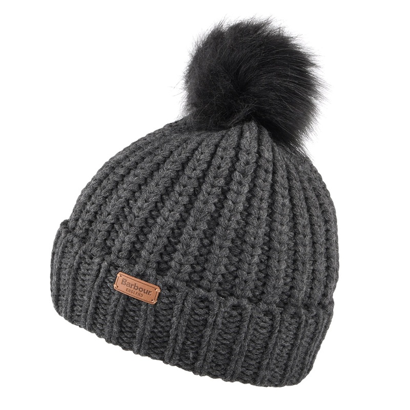 Barbour Hats Saltburn Faux Fur Pom Bobble Hat – Charcoal 1-Size