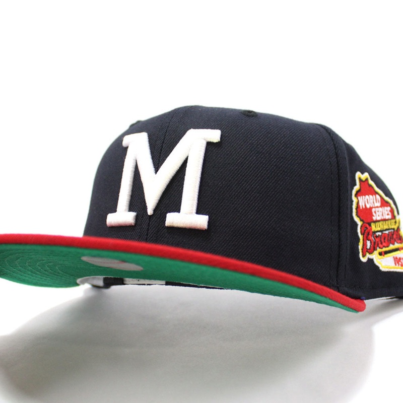 Milwaukee Braves 1957 WORLD SERIES New Era 59Fifty Fitted Hat (RETRO GREEN UNDER BRIM) 7