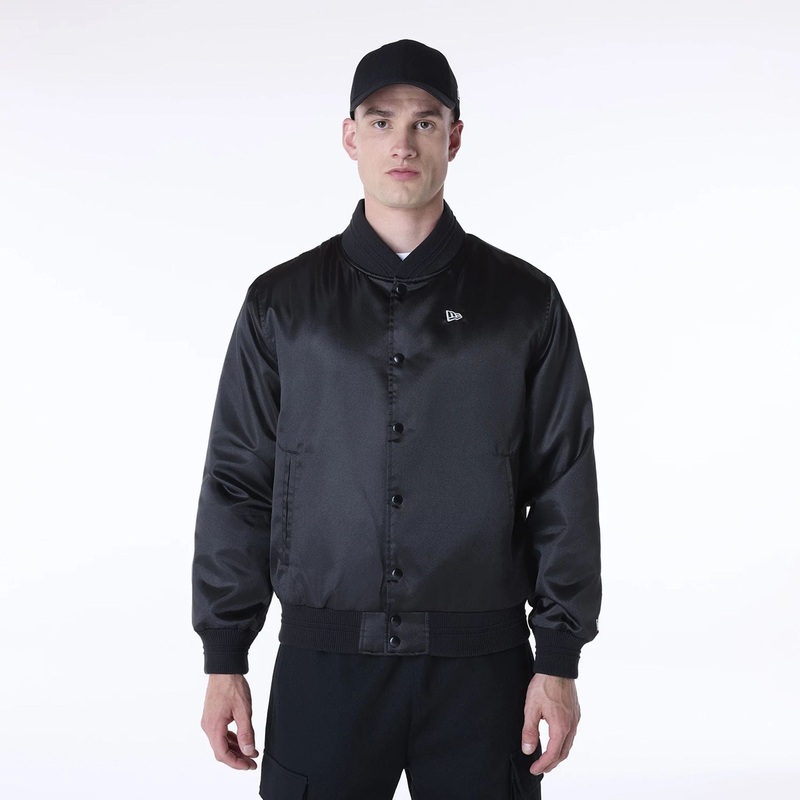 New Era Essential Black Satin Bomber Jacket XS