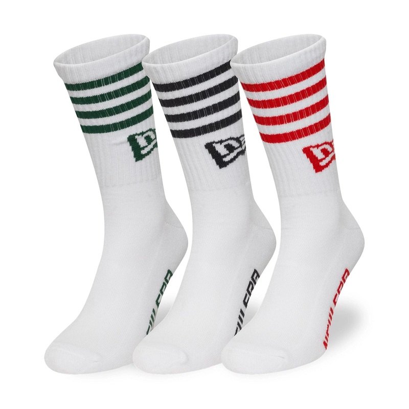 New Era Stripe White 3 Pack Crew Socks 2-5