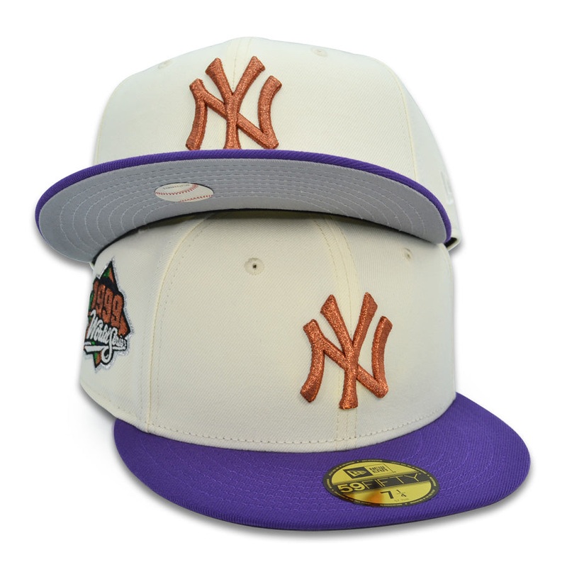 New York Yankees 1999 WORLD SERIES Exclusive New Era 59Fifty Fitted Hat – Chrome/Purple 6 7/8
