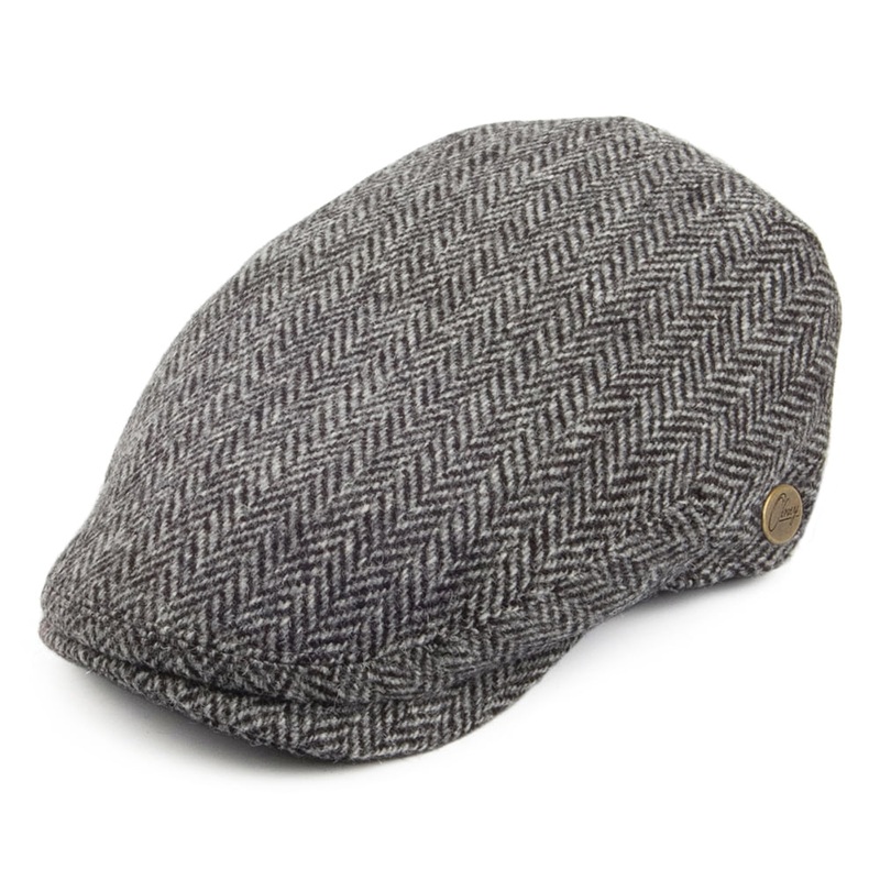 Olney Hats HARRIS TWEED Herringbone Flat Cap – Grey M