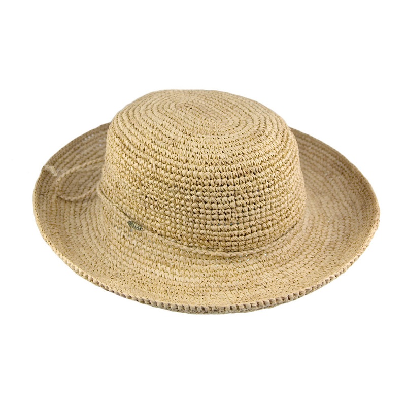 Scala Hats Packable Twisted Raffia Straw Boater Sun Hat – Petite Size – Natural S