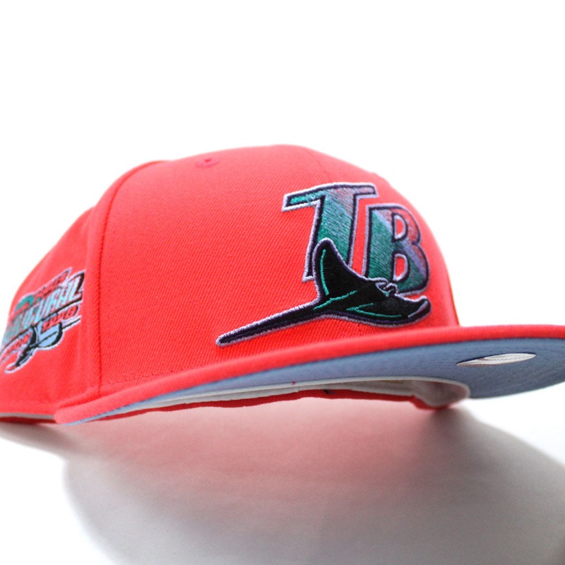 Tampa Bay Devil Rays 1998 Inaugural Season New Era 59Fifty Fitted Hat (Lava Red Sky Blue Under Brim) 7