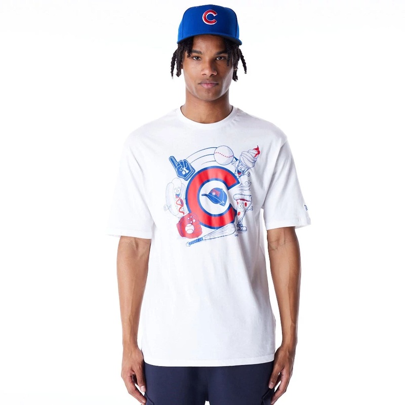 Chicago Cubs MLB Food Graphic White Oversized T-Shirt XS