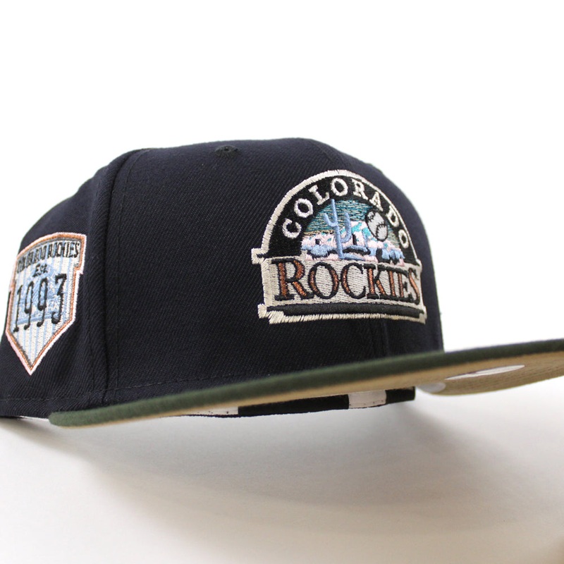 Colorado Rockies EST 1993 New Era 59Fifty Fitted Hat (Glow in the Dark NAVY DARK SEAWEED KHAKI Under Brim) 7