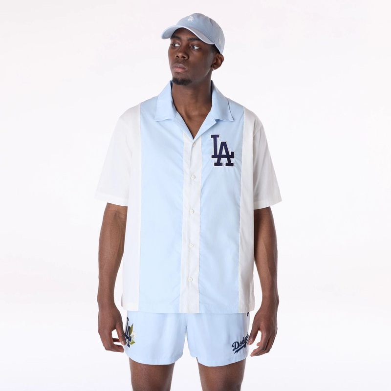 LA Dodgers Stripe Revere Open White Short Sleeve Shirt XS