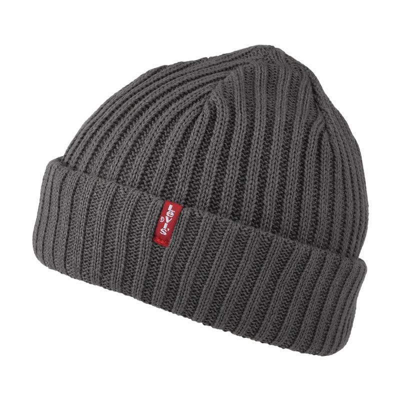 Levi’s Hats Ribbed Fisherman Beanie Hat – Dark Grey 1-Size