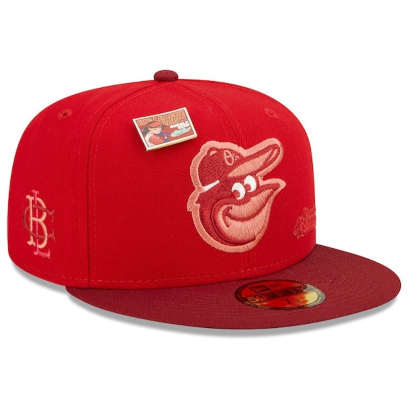 New Era MLB x Big League Chew  Baltimore Orioles Slammin’ Strawberry Flavor Pack 59FIFTY Fitted Hat – Scarlet/Cardinal