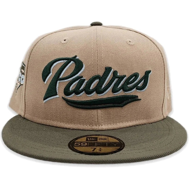 New Era San Diego Padres Script Camel/Olive Green 59FIFTY Fitted Hat