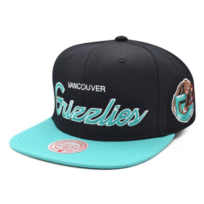 Vancouver Grizzlies Mitchell & Ness TEAM SCRIPT 2Tone Snapback Hat – Black/Teal