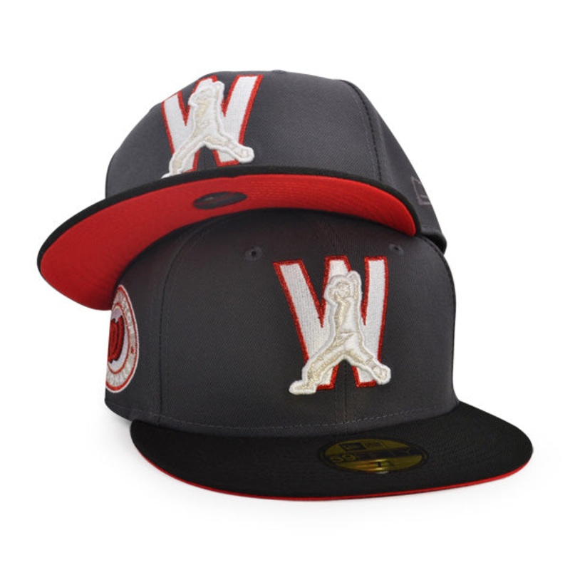 Washington Senators Alternate Logo PITCHER Exclusive New Era 59Fifty Fitted Hat  – Graphite/Black 6 7/8