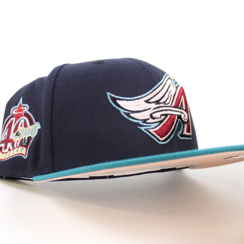 Anaheim Angels 40th New Era 59Fifty Fitted Hat (Navy Aqua Blush Sky Under Brim) 7