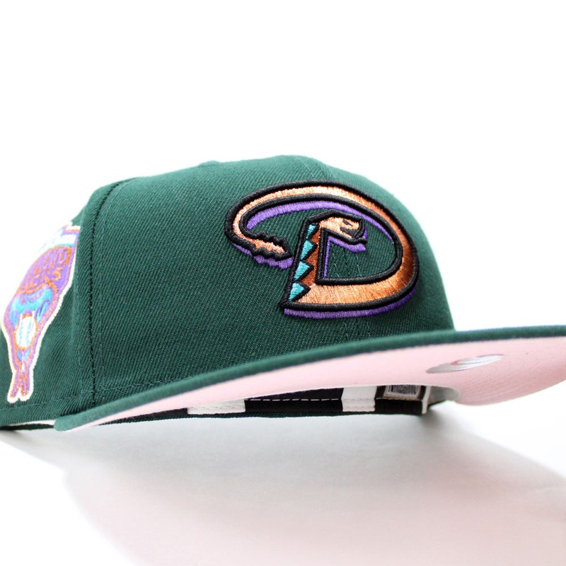 Arizona Diamondbacks 1998 Inaugural Season New Era 59Fifty Fitted Hat (D Logo Dark Green Pink Under Brim) V2 7
