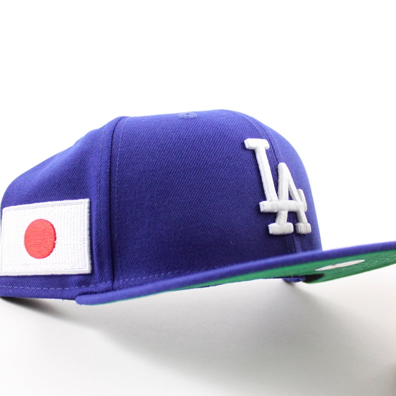 Los Angeles Dodgers JAPANESE FLAG Patch New Era 59Fifty Fitted Hat (Royal Blue Green Under Brim) 6 7/8