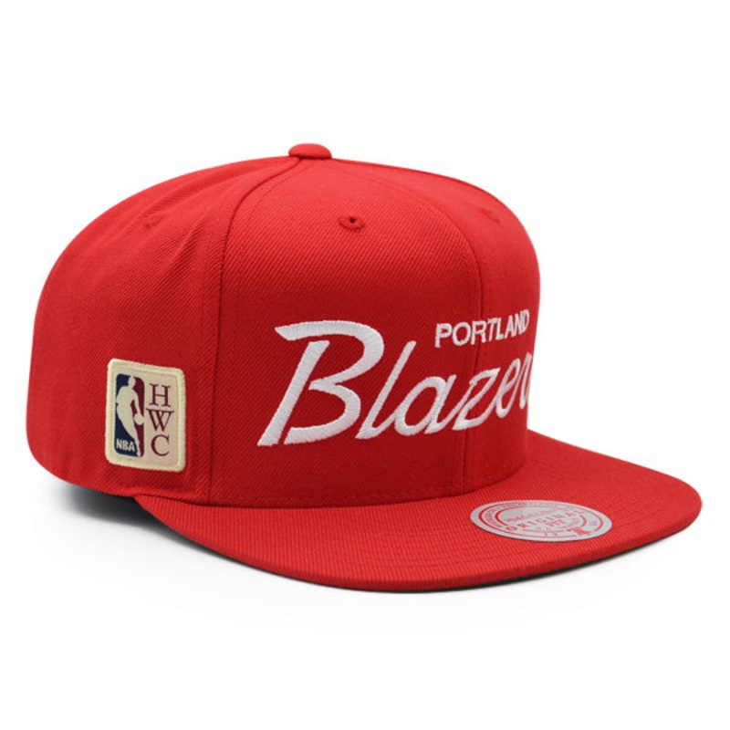 Portland Trailblazers Mitchell & Ness VINTAGE SCRIPT Snapback HWC Hat – Red
