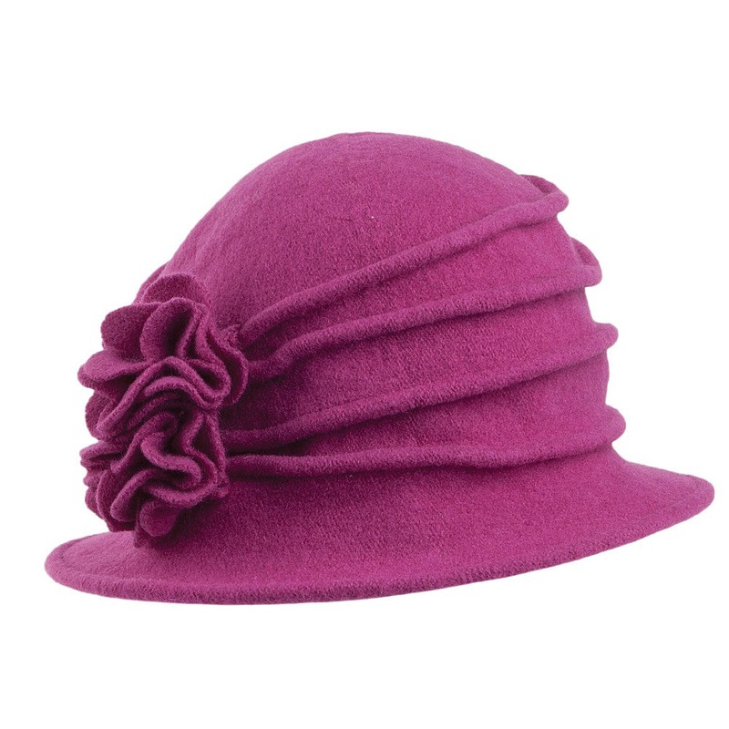 Scala Hats Grace Wool Cloche with Flower – Berry 1-Size