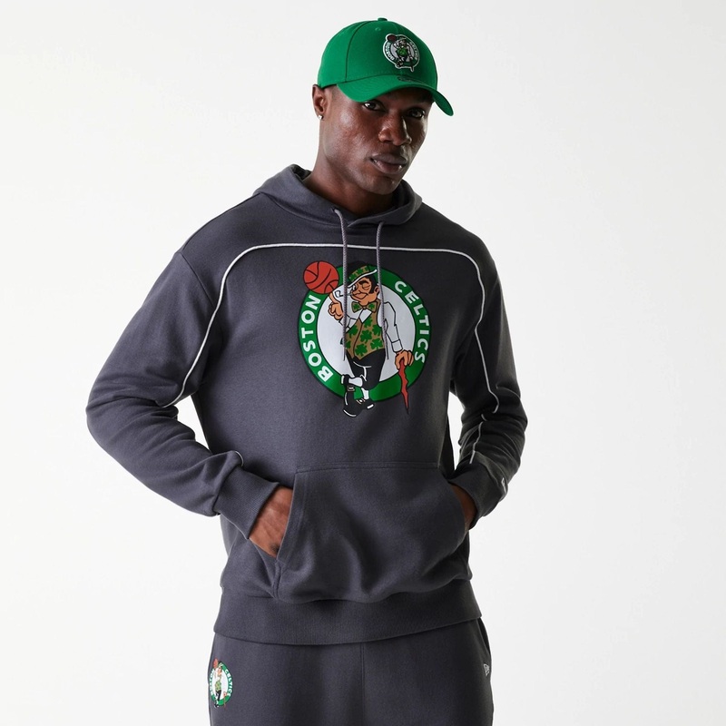 Boston Celtics NBA Piping Dark Grey Oversized Pullover Hoodie XS