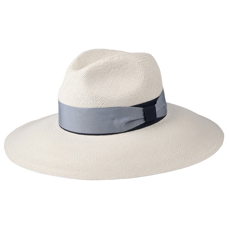 Christys Hats Valegro Wide Brim Panama Fedora Hat With Blue Two-Tone Band – Bleach 55