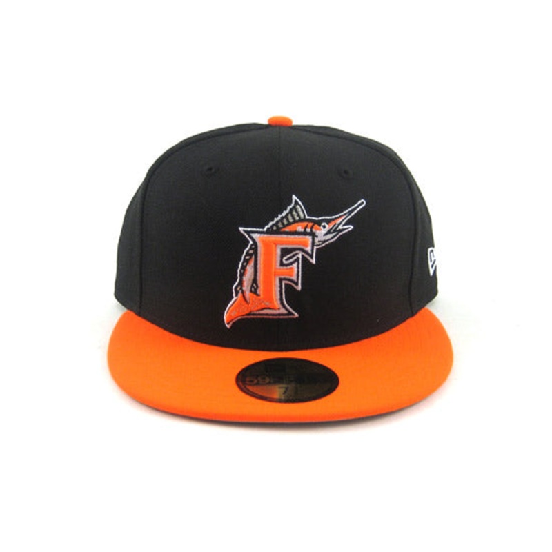 Florida Marlins New Era 59Fifty Fitted Hats (BLACK BRIGHT ORANGE GRAY UNDER BRIM) 7 1/4