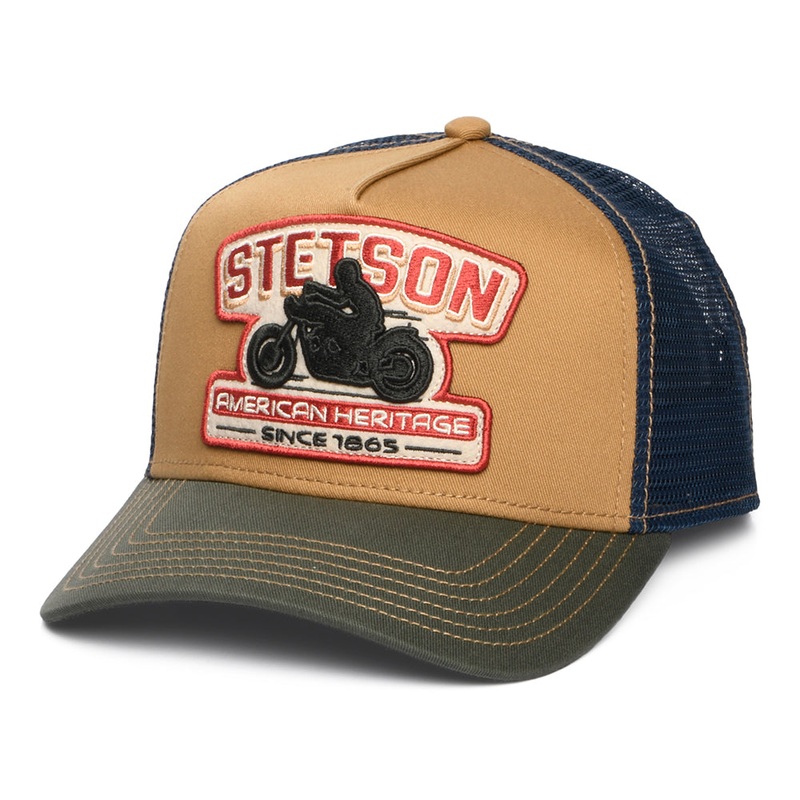 Stetson Hats Motorcycle Trucker Cap – Tan-Olive-Navy Adjustable