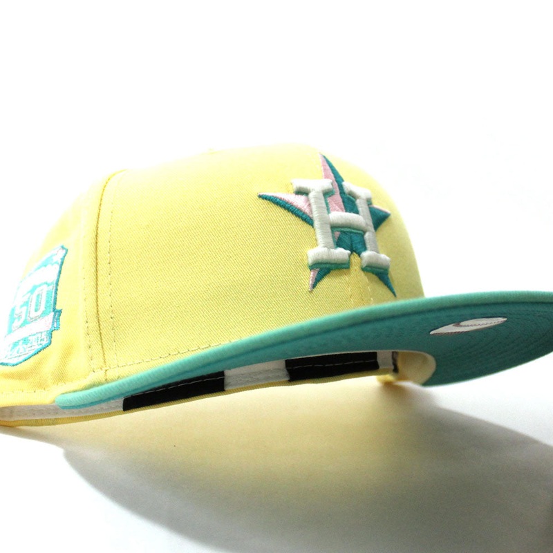 Houston Astros 50th ANNIVERSARY New Era 59Fifty Fitted Hat (GITD Yellow Mint Teal Under Brim) 6 7/8