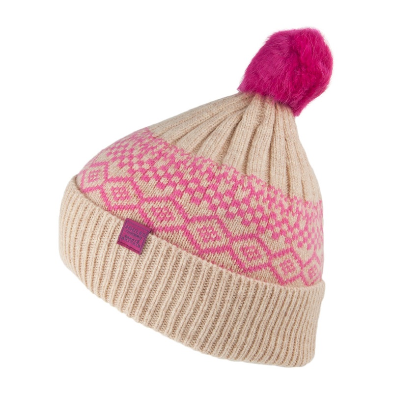 Joules Fair Isle Knitted Bobble Hat – Cream 1-Size