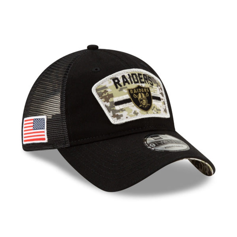 Las Vegas Raiders New Era 2021 Salute To Service Trucker 9TWENTY Adjustable Hat – Black