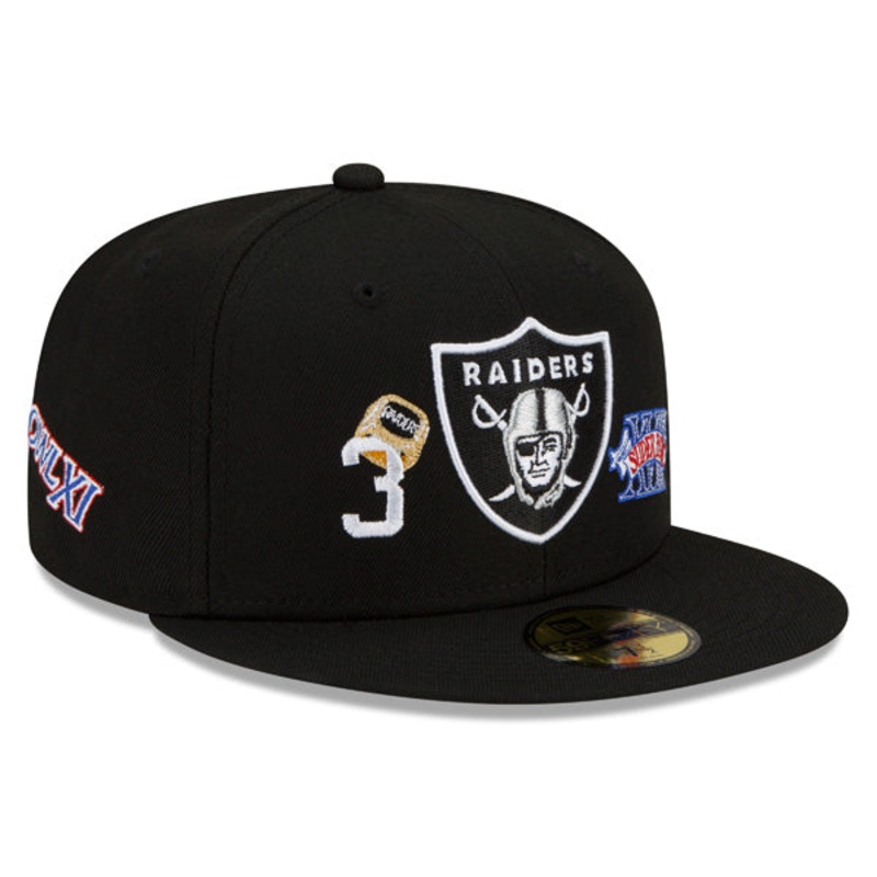 Las Vegas Raiders New Era NFL Exclusive COUNT THE RINGS 59Fifty Fitted Hat – Black/Gray Bottom 7