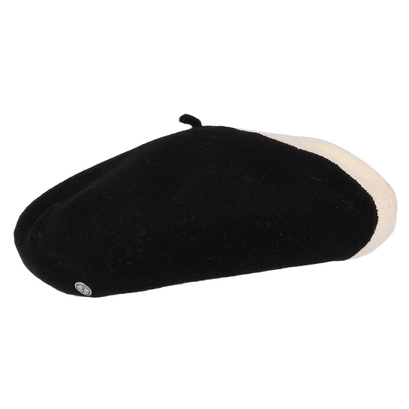 Laulhre Hats Elton Bi-Coloured Merino Wool Beret – Black-White S