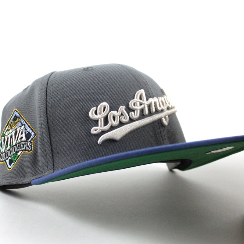Los Angeles Dodgers VIVA La New Era 59Fifty Fitted Hat (Gray BirdsEye Blue Blue Green Under Brim) 7