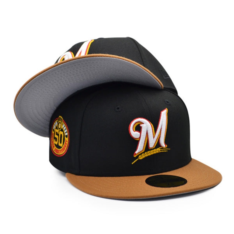 Milwaukee Brewers 50th Anniversary Exclusive New Era 59Fifty Fitted Hat – Black/Bronze 7