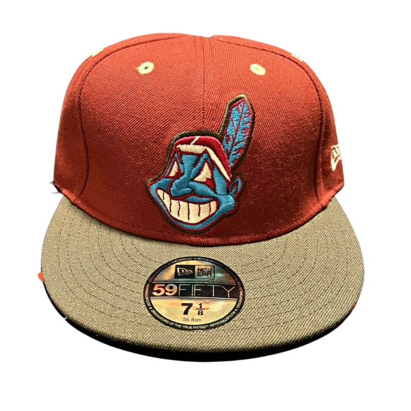 New Era Cleveland Indians Chief Wahoo Crimson/Tortilla Brown/Turquoise 1990’s-2000 Vintage 59FIFTY Fitted Hat