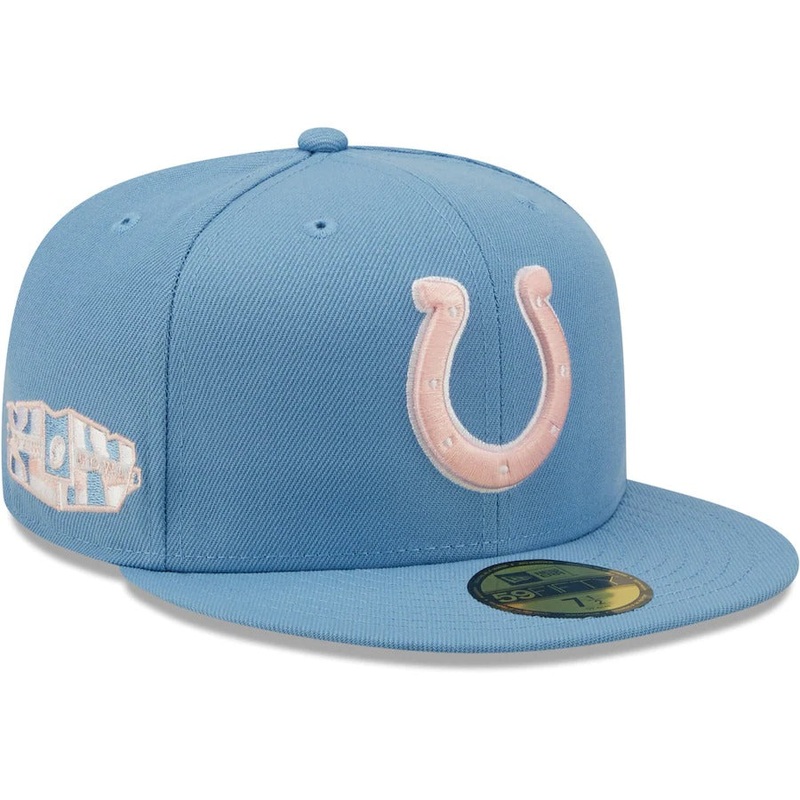 New Era Indianapolis Colts Light Blue Super Bowl XLIV Pink Undervisor 59FIFTY Fitted Hat