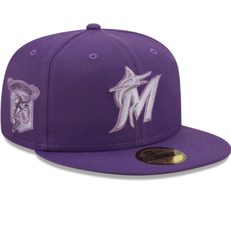 New Era Miami Marlins Purple 25th Anniversary Lavender Undervisor 59FIFTY Fitted Hat