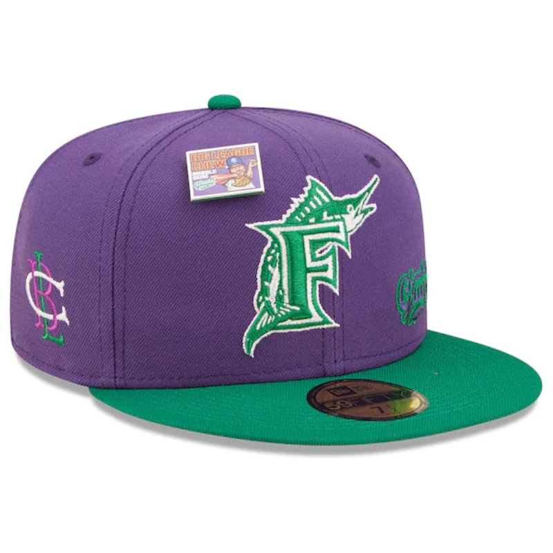New Era MLB x Big League Chew  Florida Marlins Ground Ball Grape Flavor Pack 59FIFTY Fitted Hat – Purple/Green