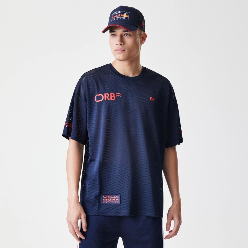 Red Bull Racing Graphic Mesh Dark Blue Oversized T-Shirt XS