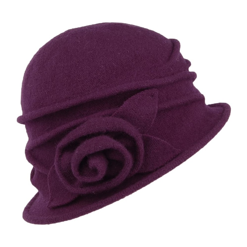 Scala Hats Sienna Wool Cloche with Rosette – Purple 1-Size