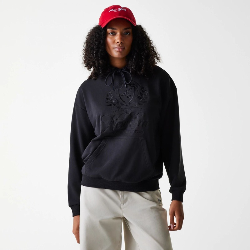 Womens New Era Crest Black Pullover Hoodie XS