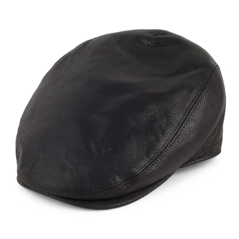City Sport Leather Deep Fit Flat Cap – Black S