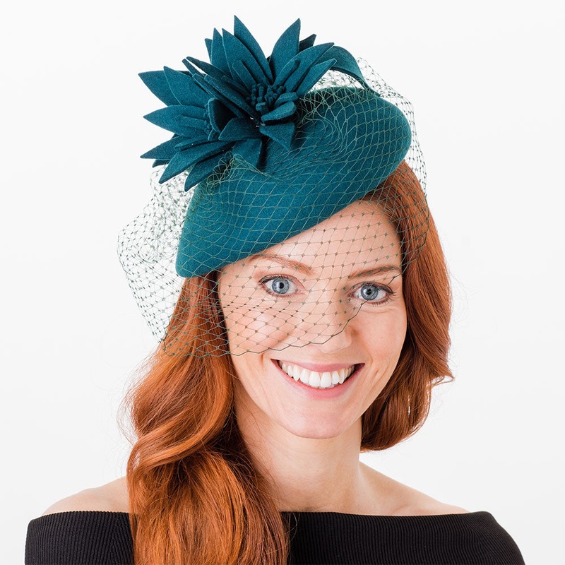 Failsworth Hats Miriam Pillbox Hat With Veil – Teal 1-Size