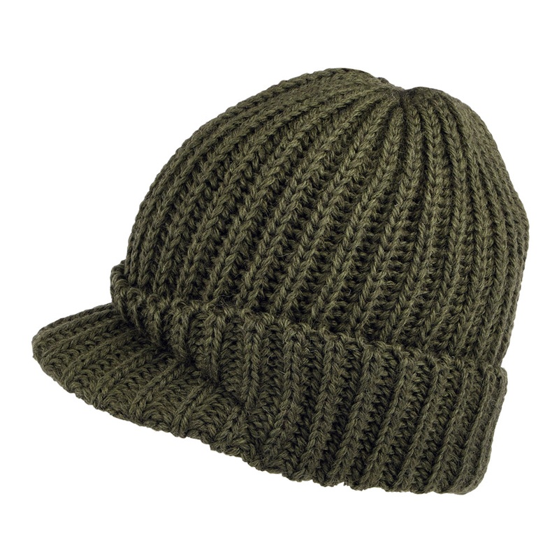 Highland 2000 English Wool Small Peak Beanie Hat – Olive 1-Size