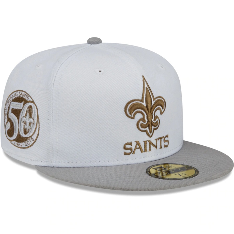 New Era White/Gray New Orleans Saints Gold Undervisor 59FIFTY Fitted Hat
