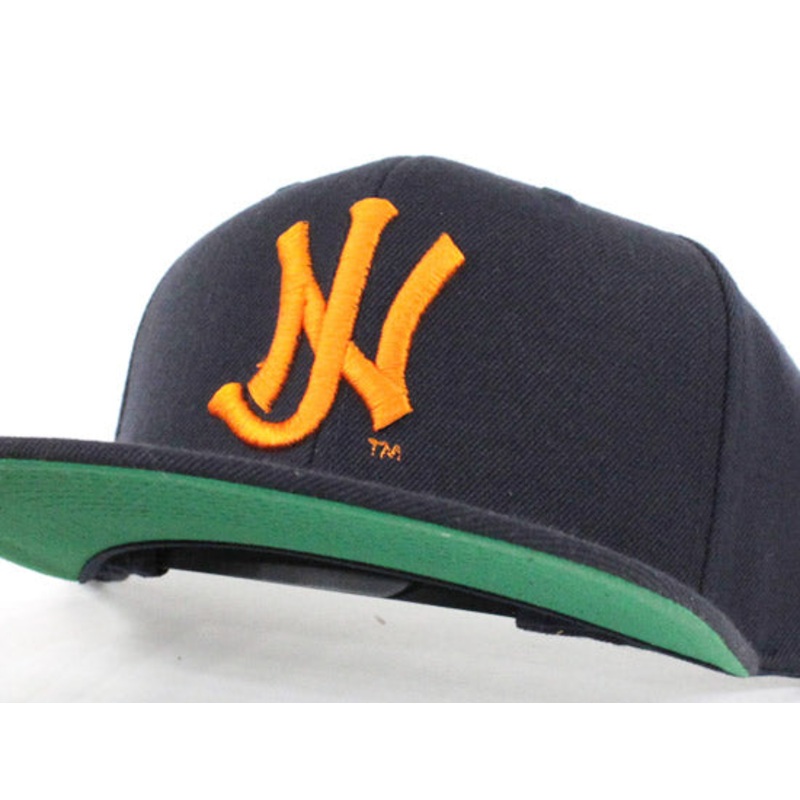 Old School NJ Snapback Hat (MLB New York Giants Color Way Navy Orange Green Under brim) One Size